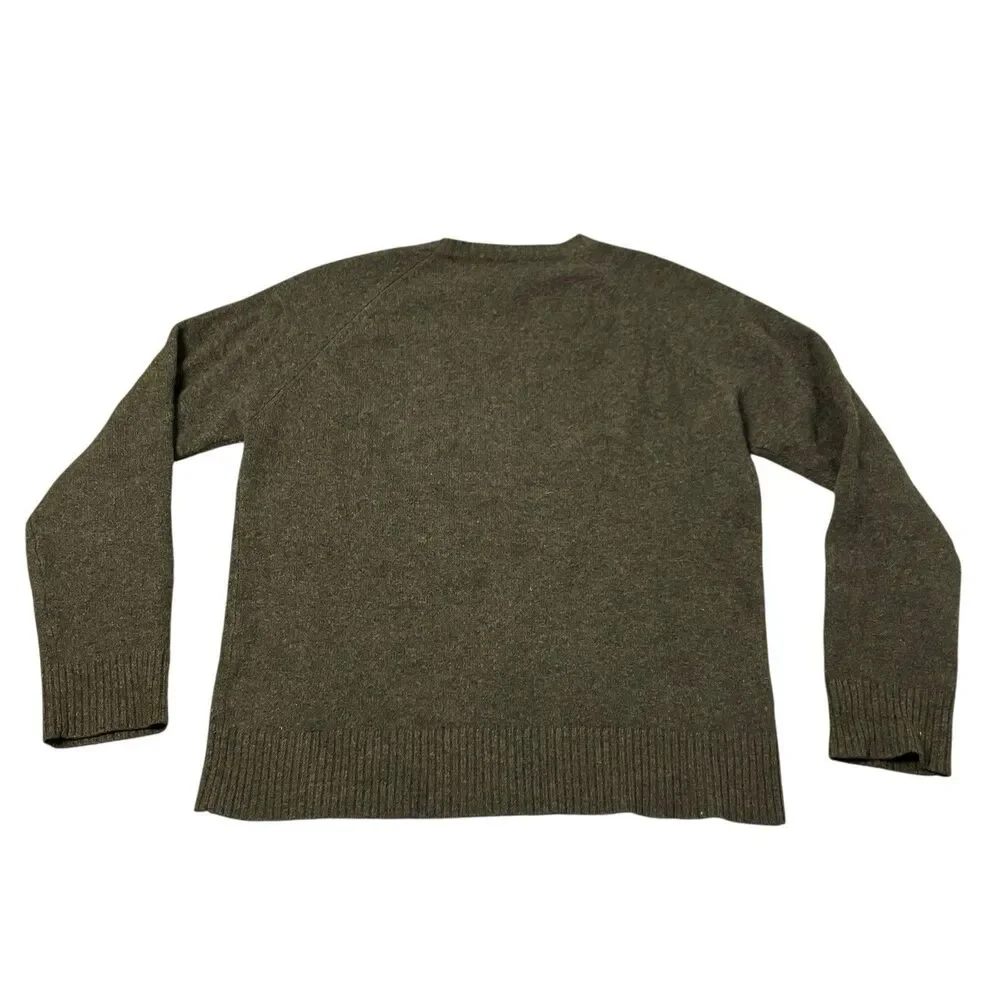 J Crew Sweater Mens M Green Lambs Wool Crewneck Raglan Pullover Knit‎ Minimalist